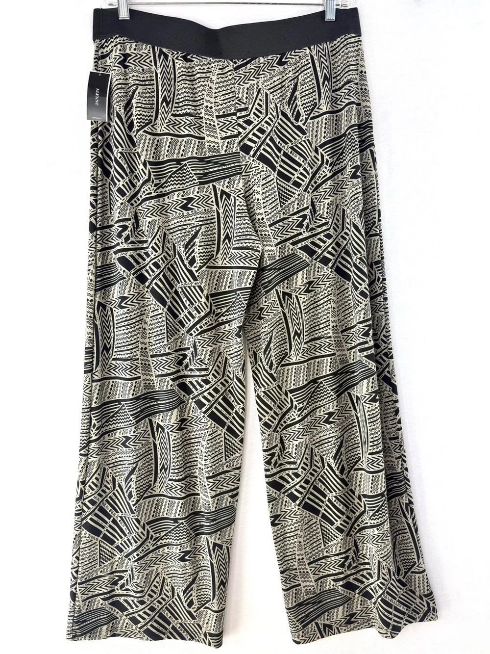 ALFANI Black & Cream Bombay Mix Tribal Pull On Wide Leg Palazzo Pants